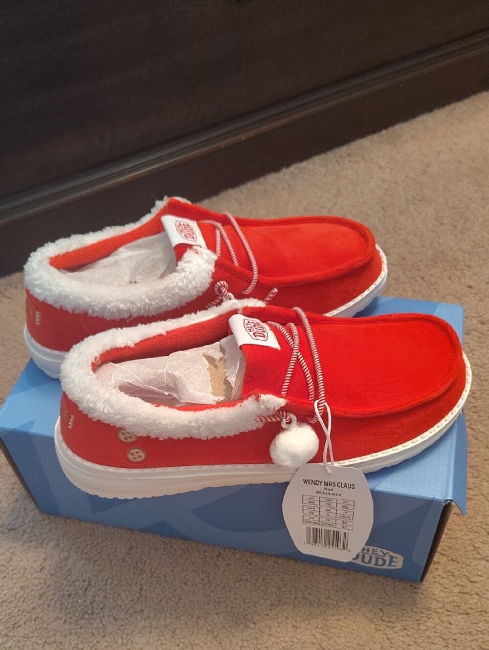 Hey Dude Red Slip-On Pom Cozy Lined Shoes-Mrs Claus - Picture 3 of 8